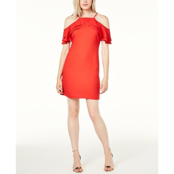 Laundry by Shelli Segal Womens Red Cold Shoulder A-Line Cocktail Dress 14 - Picture 1 of 4